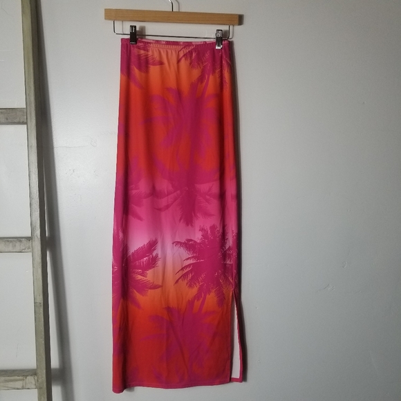 NO BOUNDARIES WOMEN'S PINK AND ORANGE TROPICAL MAXI SKIRT SIZE XS - Picture 1 of 9